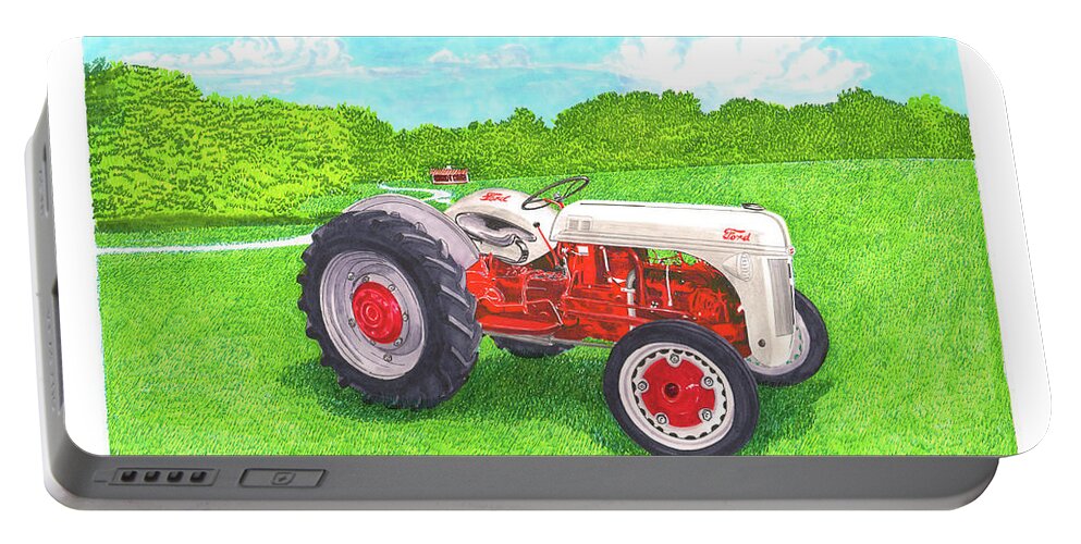 Vintage Farm Tractor Portable Battery Charger featuring the painting Ford Tractor 1941 by Jack Pumphrey