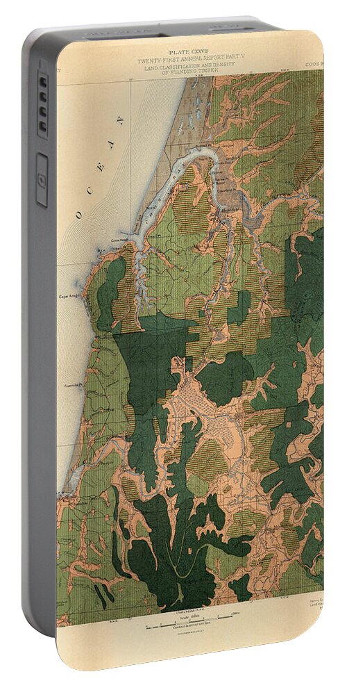 Geological Map Portable Battery Charger featuring the drawing Forest cover map 1886-87 - Coos bay Quadrangle - Oregon - Geological map by Studio Grafiikka