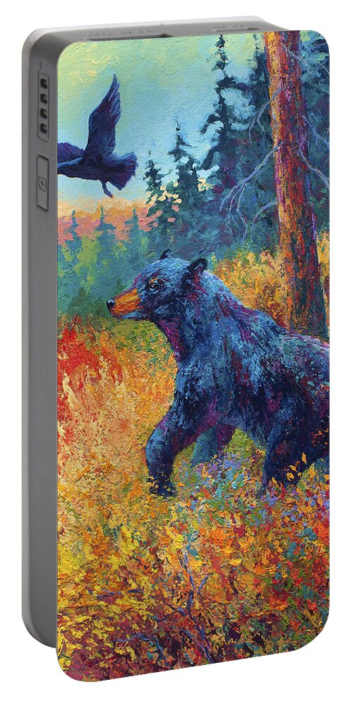 Black Portable Battery Charger featuring the painting Forest Friends by Marion Rose