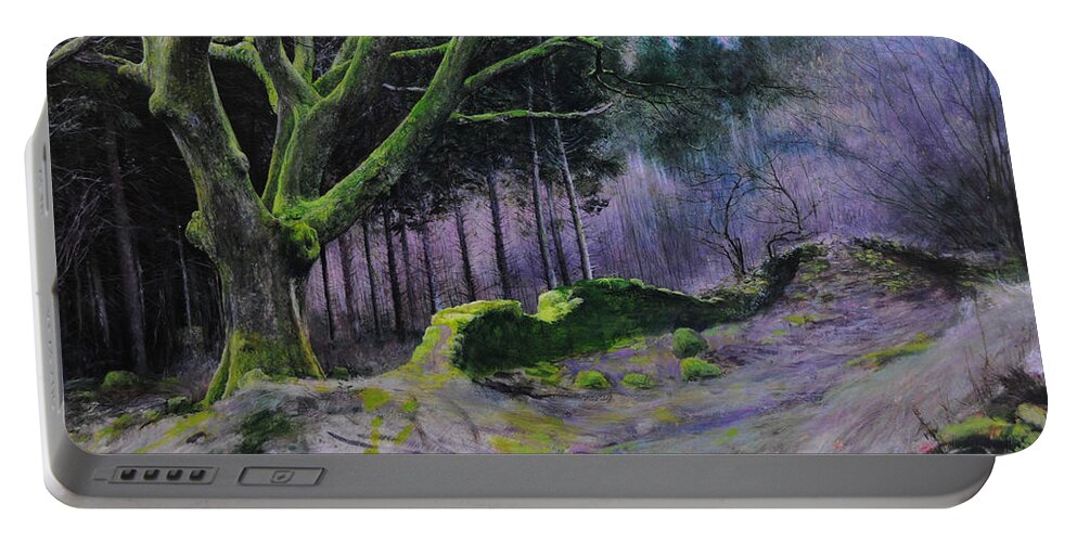 Landscape Portable Battery Charger featuring the painting Forest in Wales by Harry Robertson