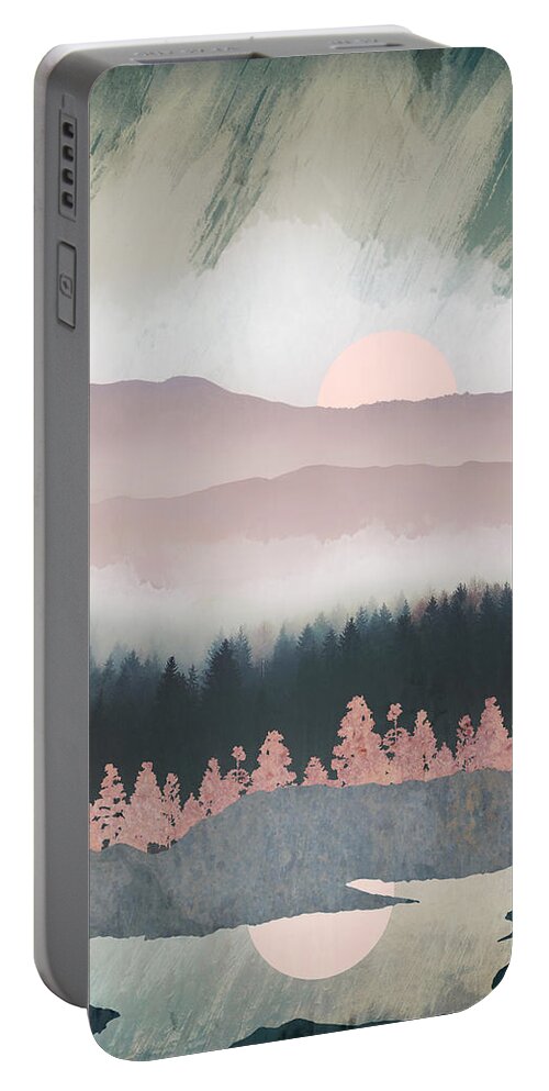 Forest Portable Battery Charger featuring the digital art Forest Lake Evening by Spacefrog Designs