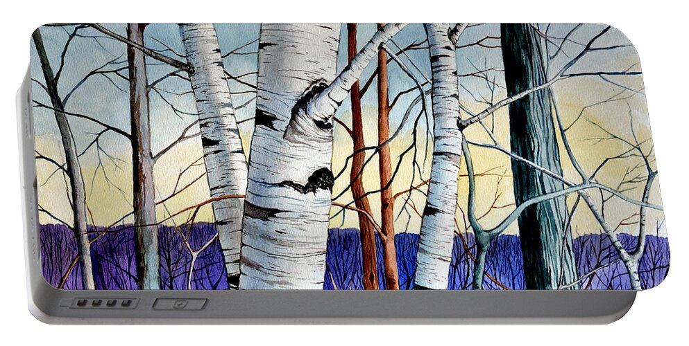 Birch Portable Battery Charger featuring the painting Forest of trees by Christopher Shellhammer