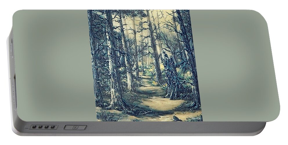 Landscapes Portable Battery Charger featuring the painting Forest path by Megan Walsh