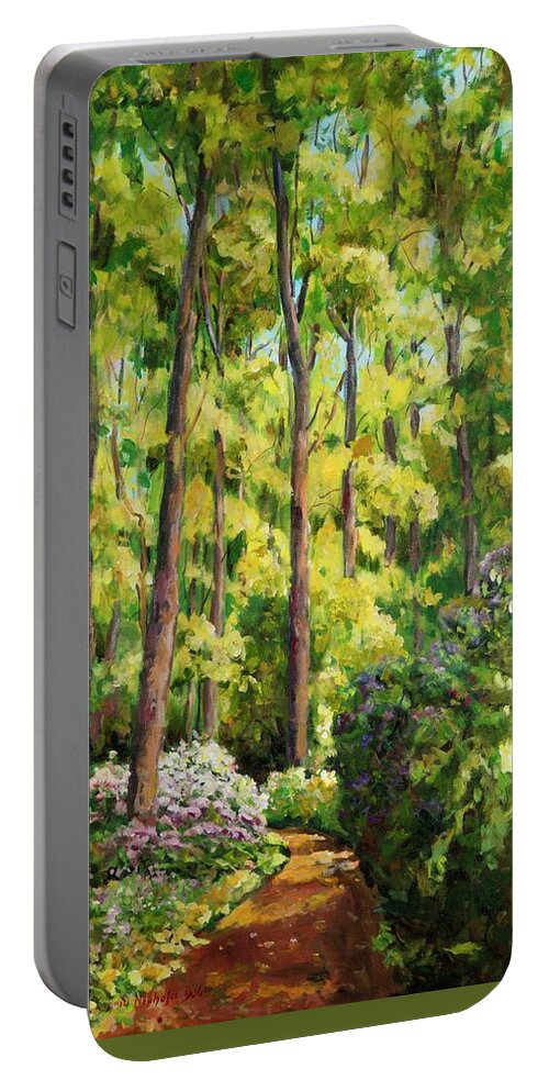 Forest Portable Battery Charger featuring the painting Forest Pathway by Ingrid Dohm