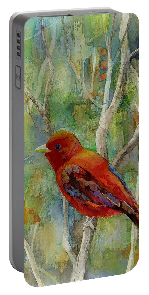 Redbird Portable Battery Charger featuring the painting Forest Serenity by Hailey E Herrera