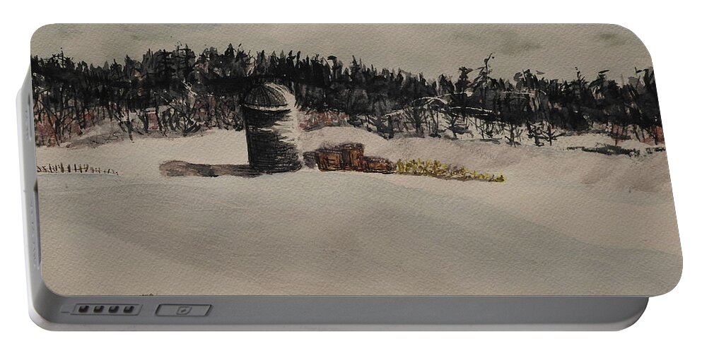 Silo Portable Battery Charger featuring the painting Forgotten Farm by Betty-Anne McDonald