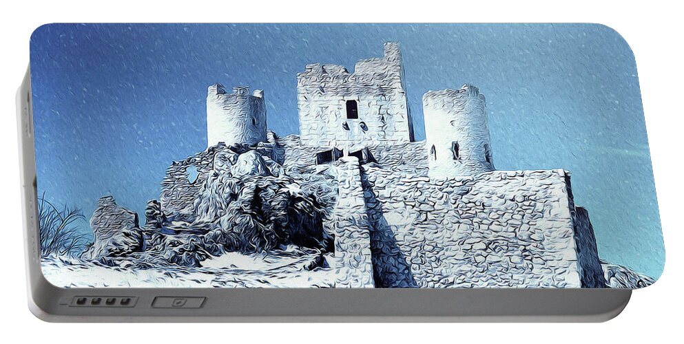 Rocca Calascio Portable Battery Charger featuring the painting Forgotten World - Italy, Rocca Calascio - 02 by AM FineArtPrints