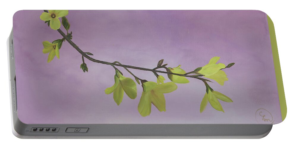 Fine Art Portable Battery Charger featuring the painting Forsythia by Stephen Daddona