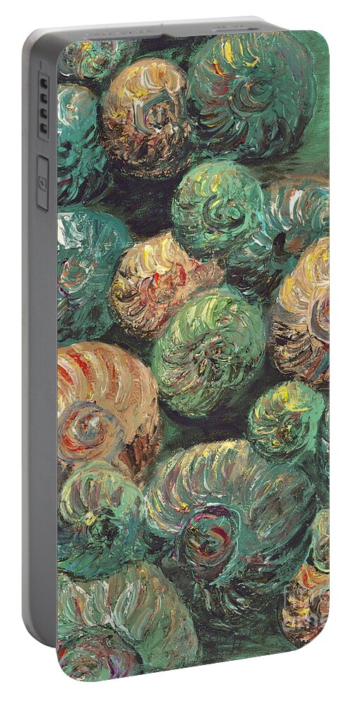 Shells Portable Battery Charger featuring the mixed media Fossil Shells by Nadine Rippelmeyer