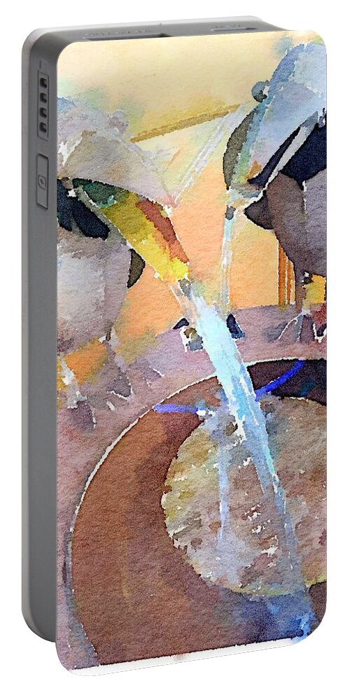 Waterlogue Portable Battery Charger featuring the digital art Fountain Fun by Shannon Grissom