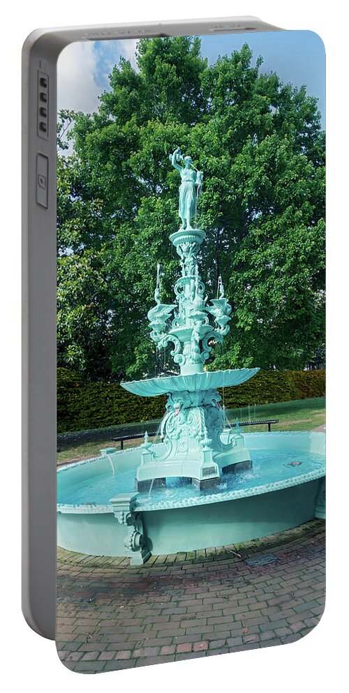 2d Portable Battery Charger featuring the photograph Fountain Park Fountain by Brian Wallace