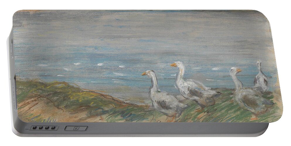 19th Century Art Portable Battery Charger featuring the pastel Four Geese By a Pond by Alfred Sisley