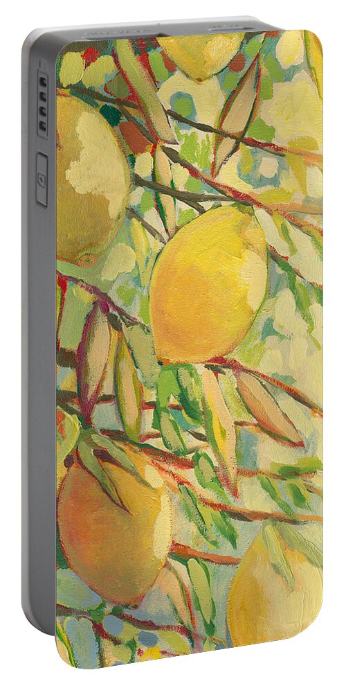Lemon Portable Battery Charger featuring the painting Four Lemons by Jennifer Lommers