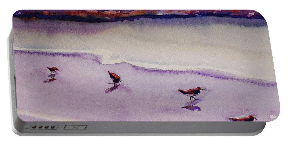 Original Watercolor Paintings Portable Battery Charger featuring the painting Four Sandpipers by Julianne Felton