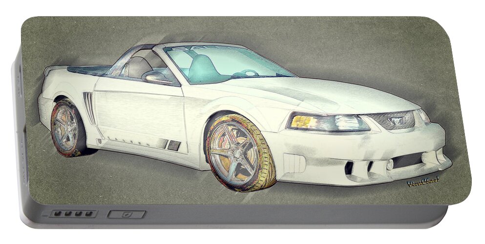 Fourth Generation Mustang Saleen Portable Battery Charger featuring the digital art Fourth Generation Mustang Saleen Rag Top Colour Sketch by Chas Sinklier