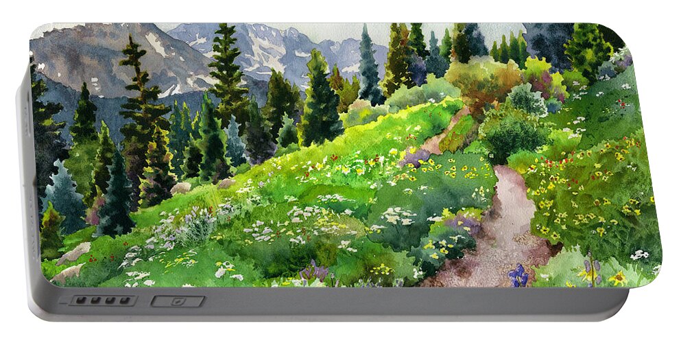Green Field Painting Portable Battery Charger featuring the painting Fourth of July by Anne Gifford