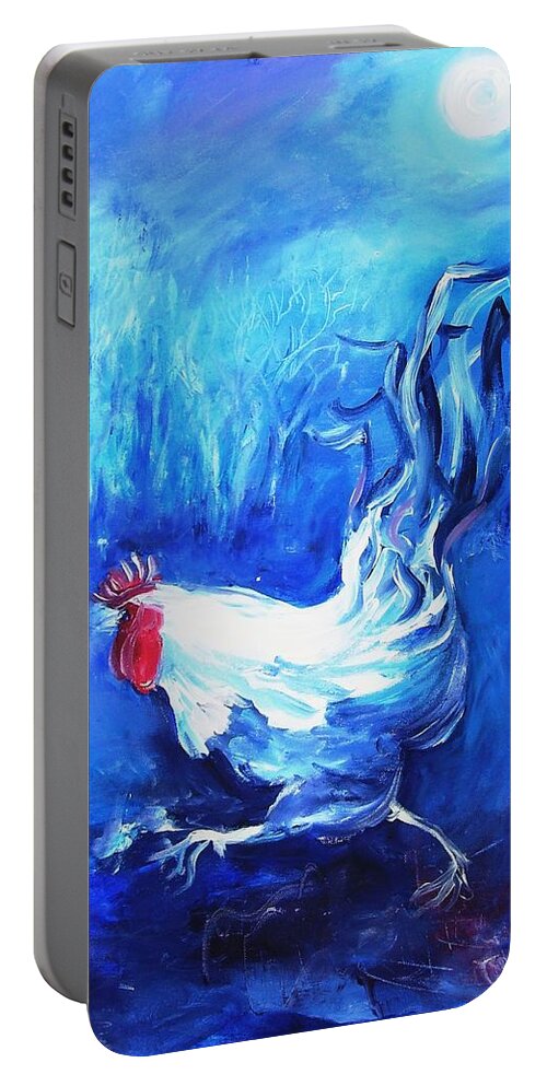 Cockerel Portable Battery Charger featuring the painting Fox Alert  by Trudi Doyle