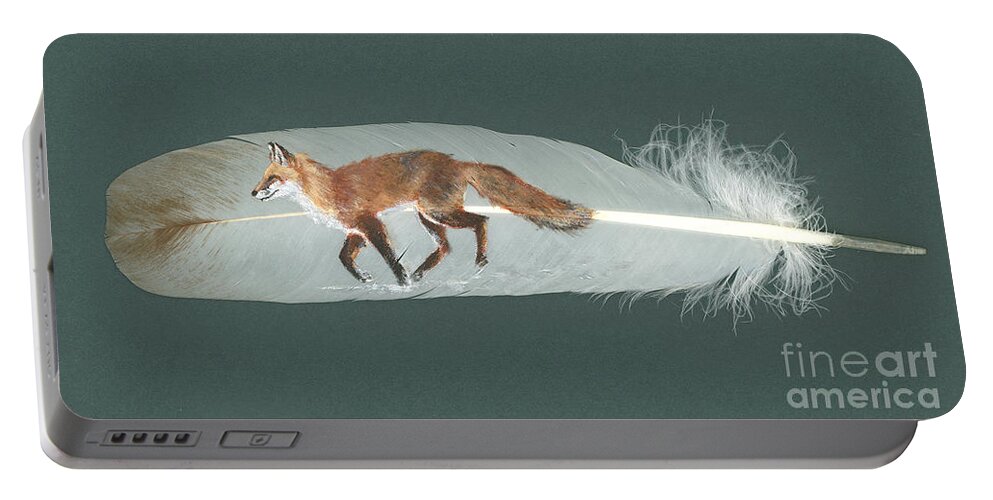 Fox Portable Battery Charger featuring the painting Fox Feather by Brandy Woods