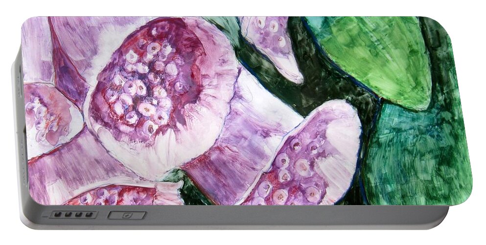 Foxglove Portable Battery Charger featuring the painting Foxgloves by Laurie Morgan