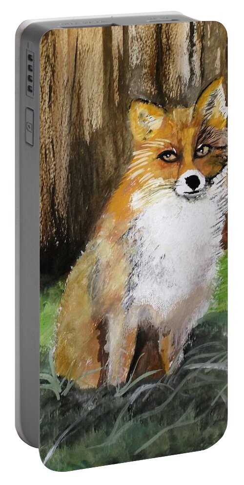 Fox Portable Battery Charger featuring the painting Foxy Lady by Carole Robins