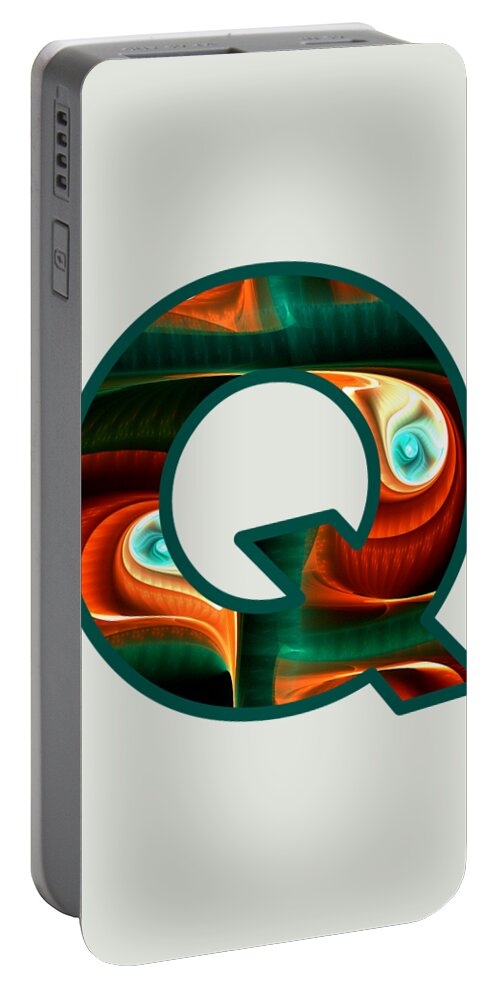 Q Portable Battery Charger featuring the digital art Fractal - Alphabet - Q is for Quizzical by Anastasiya Malakhova