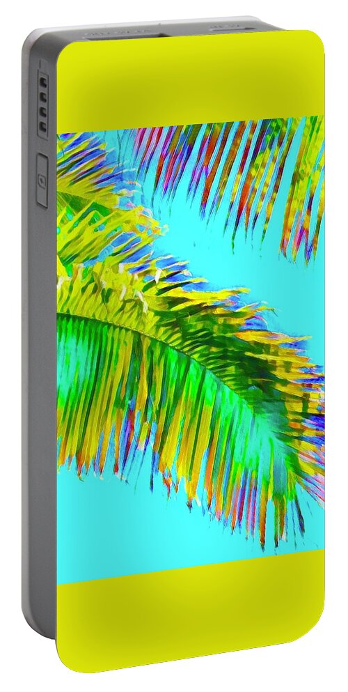 #flowersofaloha #psychedelic #fragment #palm Portable Battery Charger featuring the photograph Fragment of Coconut Palm Psychedelic by Joalene Young