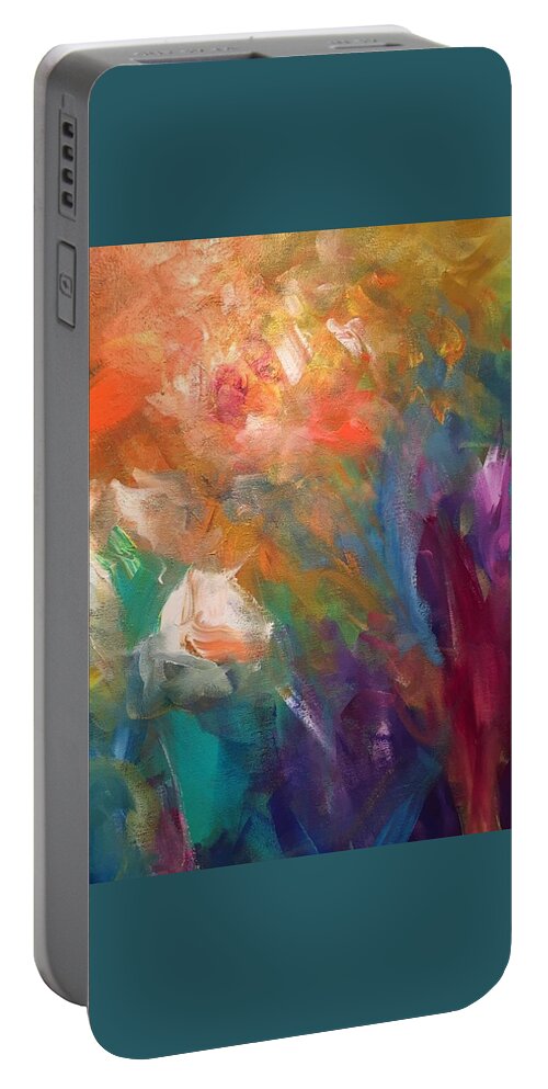 Flowers Floral Garden Contemporary Art Whimsical Fantasy Portable Battery Charger featuring the painting Fragrant breeze by Heather Roddy