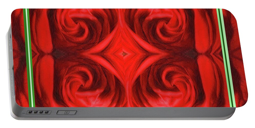 Floral Portable Battery Charger featuring the digital art Framed Red Rose Abstract by Linda Phelps