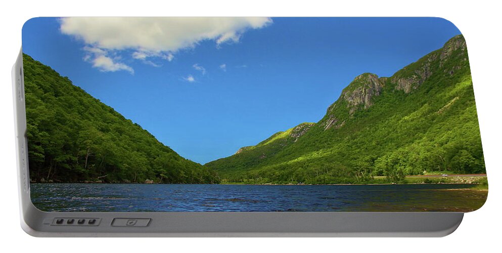 Landscape Portable Battery Charger featuring the pyrography Franconia Notch by Harry Moulton