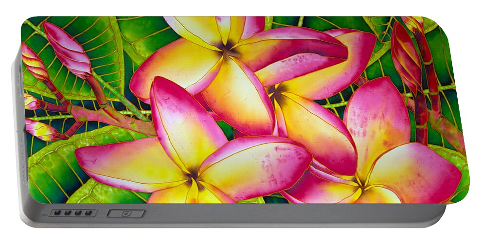 Frangipani Flower Portable Battery Charger featuring the painting Frangipani Flower by Daniel Jean-Baptiste