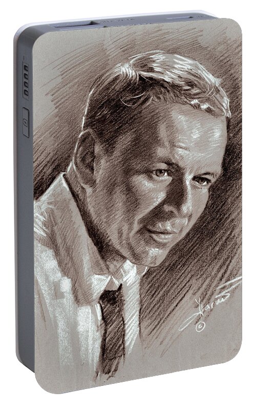 Frank Sinatra Portable Battery Charger featuring the drawing Frank Sinatra by Ylli Haruni