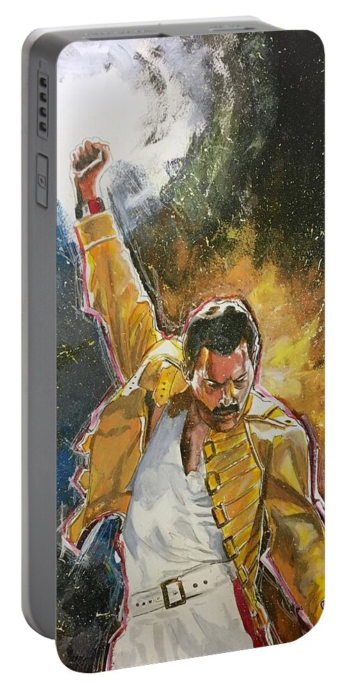 Freddie Mercury Portable Battery Charger featuring the painting Freddie by Joel Tesch