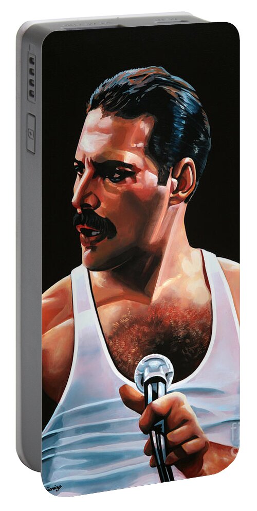 Freddie Mercury Portable Battery Charger featuring the painting Freddie Mercury by Paul Meijering