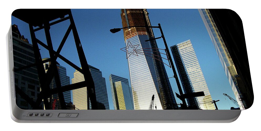 Freedom Tower Portable Battery Charger featuring the photograph Freedom Tower Under Construction in NYC by Linda Stern
