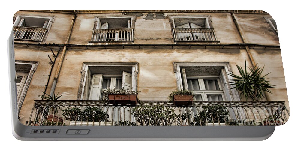 France Portable Battery Charger featuring the photograph French Architecture Shutters Balcony Southern France Paint by Chuck Kuhn