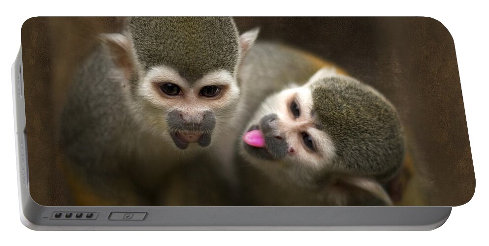 Monkeys Portable Battery Charger featuring the photograph French Kiss by Ang El