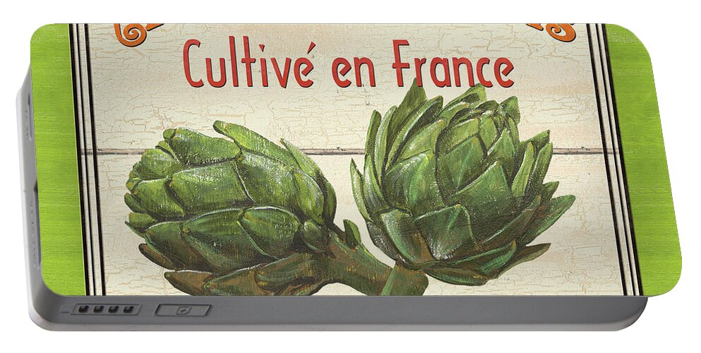 Artichokes Portable Battery Charger featuring the painting French Vegetable Sign 2 by Debbie DeWitt