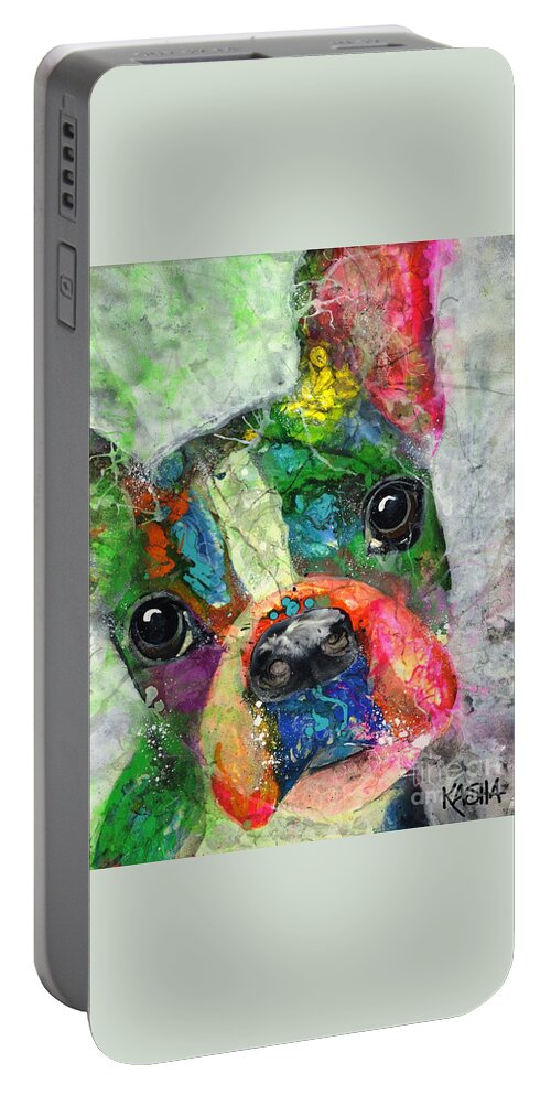 French Bulldog Portable Battery Charger featuring the painting Frenchie by Kasha Ritter