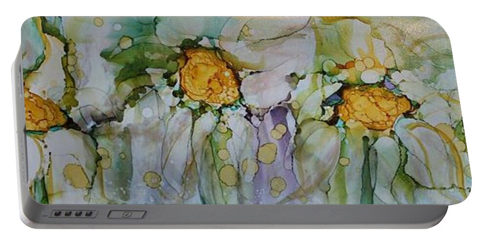 Flowers Portable Battery Charger featuring the painting Fresh as a Daisy by Ruth Kamenev