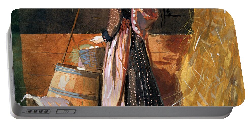 Fresh Eggs Portable Battery Charger featuring the painting Fresh Eggs by Winslow Homer