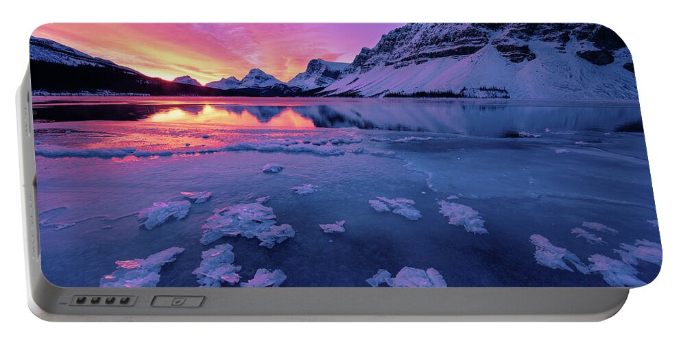 Bow Lake Portable Battery Charger featuring the photograph Fresh Ice On Bow Lake by Dan Jurak