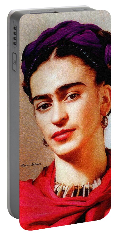 Rafael Salazar Portable Battery Charger featuring the painting Frida in Red by Rafael Salazar