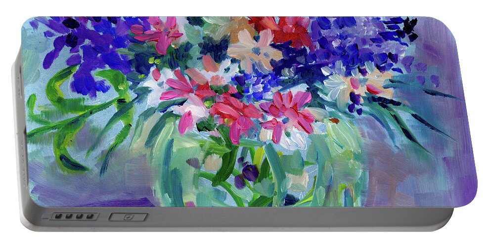 Flowers Portable Battery Charger featuring the painting Friendly Bunch by Adele Bower