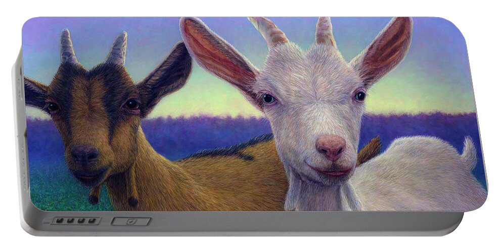 Goats Portable Battery Charger featuring the painting Friends by James W Johnson
