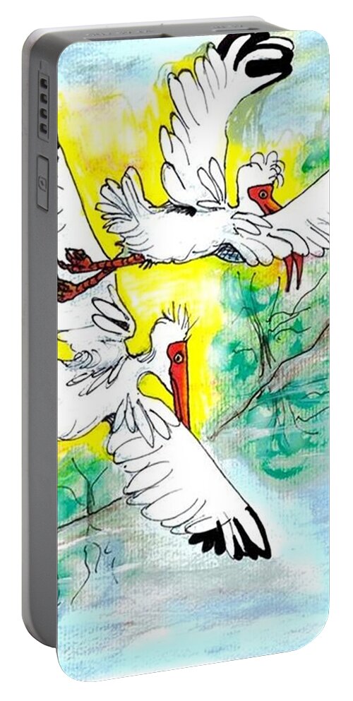 Ibis Portable Battery Charger featuring the drawing Friendship by Carol Allen Anfinsen