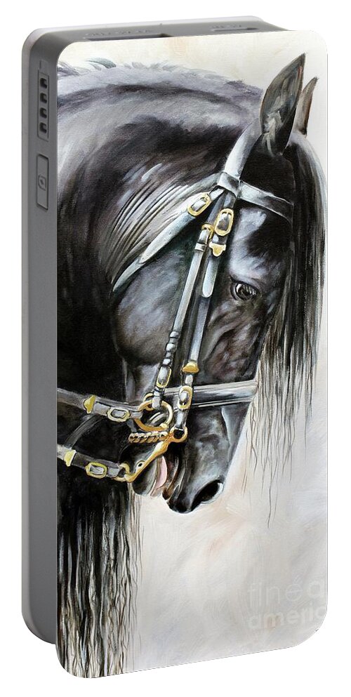 Friesian Portable Battery Charger featuring the painting Friesian by Debbie Hart