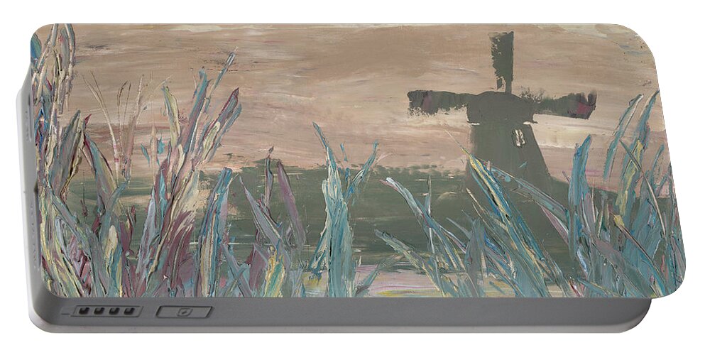 Windmill Portable Battery Charger featuring the painting Friesland Breeze by Ovidiu Ervin Gruia