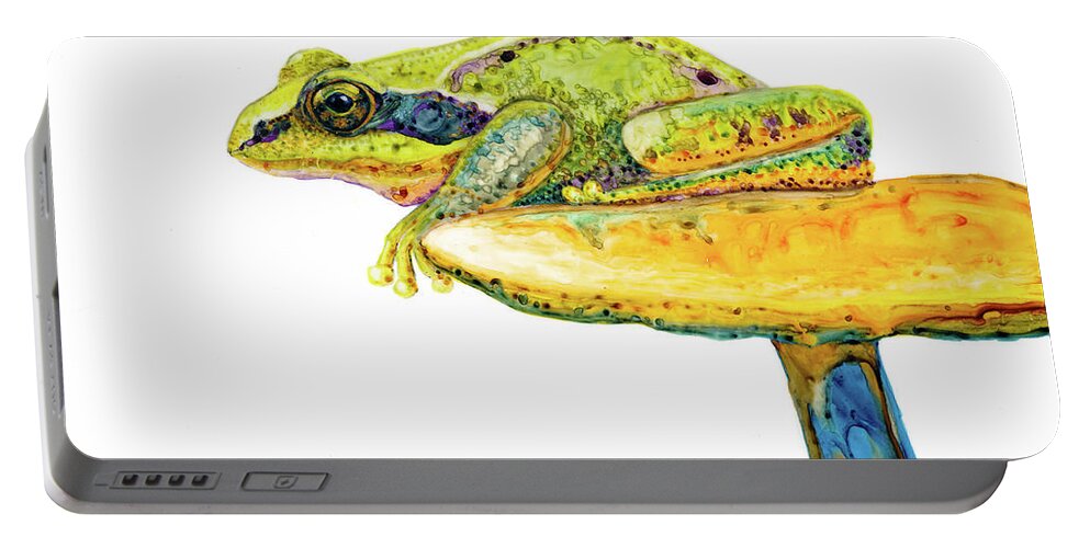 Frog Portable Battery Charger featuring the painting Frog Sitting on a Toad-Stool by Jan Killian