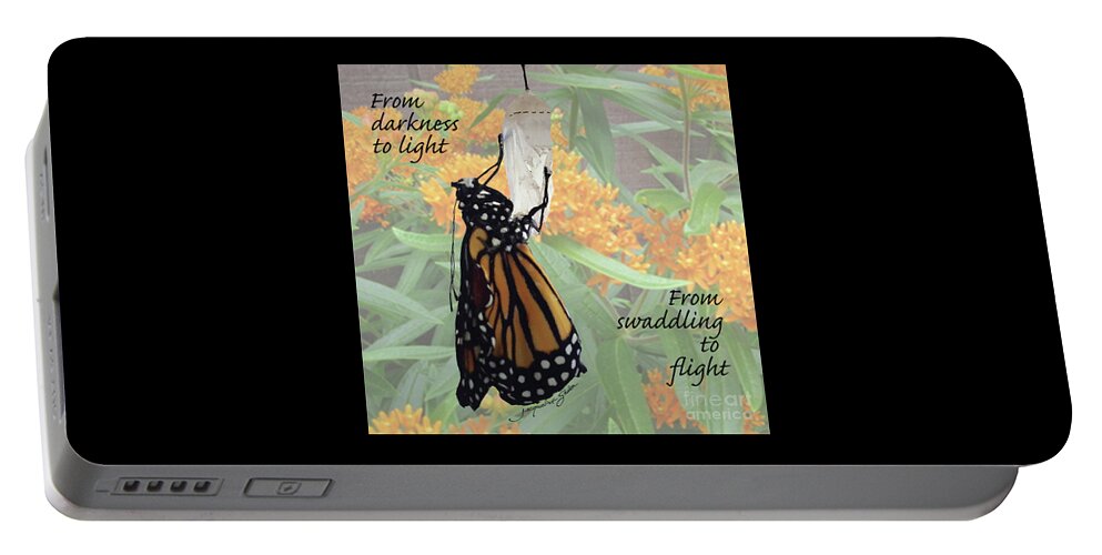 Monarch Portable Battery Charger featuring the photograph From Darkness to Light by Jacqueline Shuler
