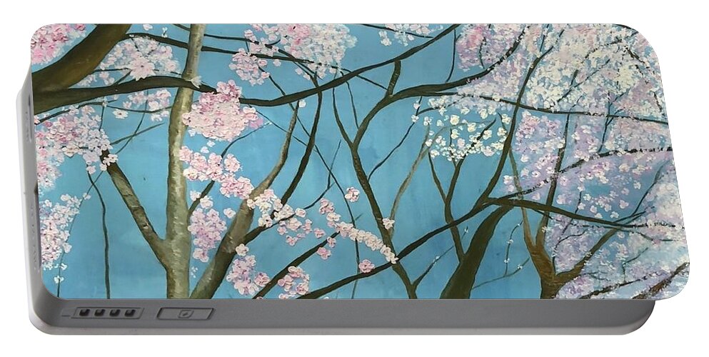 Trees Portable Battery Charger featuring the painting From Lindsay by Kate Conaboy